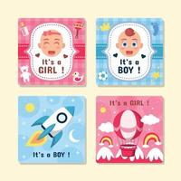 quattro distinti modelli di carte di compleanno per ragazzi e ragazze vettore