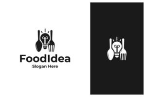 lampadina con cucchiaio e forchetta. design del logo dell'idea del cibo vettore