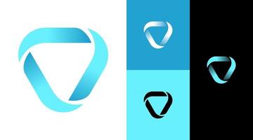 concetto di design del logo della tecnologia di riciclo del triangolo blu vettore