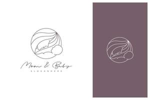 madre e bambino logo design vettoriale in stile contorno