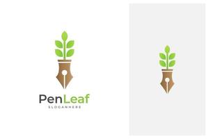 penna e foglia, combinazione logo vettoriale pianta