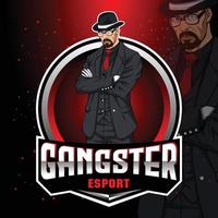 logo della mascotte di gioco di gangster esport e design del personaggio vettore