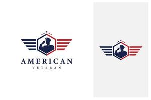 vettore di progettazione del logo dell'emblema nazionale patriottico dello scudo del veterano americano