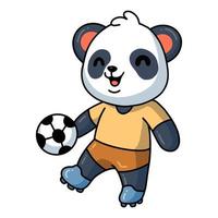 simpatico cartone animato panda che gioca a pallone da calcio vettore