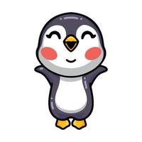 simpatico cartone animato pinguino bambino alzando le mani vettore