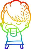 arcobaleno gradiente linea disegno cartone animato cool hipster ragazza che parla vettore