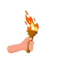 torcia con fuoco e fiamma. simbolo greco delle competizioni sportive. il concetto di luce e conoscenza. illustrazione del fumetto piatto vettore
