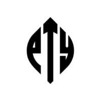 pty circle letter logo design con forma circolare ed ellittica. pty lettere ellittiche con stile tipografico. le tre iniziali formano un logo circolare. pty cerchio emblema astratto monogramma lettera marchio vettore. vettore