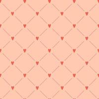 un semplice motivo minimalista senza cuciture con cuori rossi e strisce su uno sfondo rosa chiaro. perfetto per l'imballaggio di San Valentino e il design della carta da imballaggio. illustrazione vettoriale. vettore