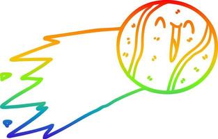 cartone animato di palla da tennis volante di disegno a tratteggio sfumato arcobaleno vettore