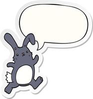 cartone animato coniglio in esecuzione e adesivo bolla vocale vettore