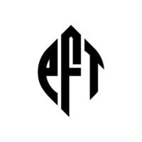 design del logo della lettera del cerchio pft con forma circolare ed ellittica. pft lettere ellittiche con stile tipografico. le tre iniziali formano un logo circolare. pft cerchio emblema astratto monogramma lettera marchio vettore. vettore