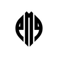 design del logo della lettera del cerchio pmq con forma circolare ed ellittica. pmq lettere ellittiche con stile tipografico. le tre iniziali formano un logo circolare. pmq cerchio emblema astratto monogramma lettera marchio vettore. vettore