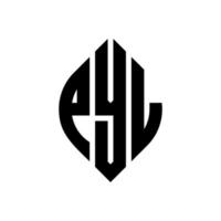 pyl cerchio lettera logo design con cerchio ed ellisse. lettere di ellisse di pyl con stile tipografico. le tre iniziali formano un logo circolare. pyl cerchio emblema astratto monogramma lettera marchio vettore. vettore