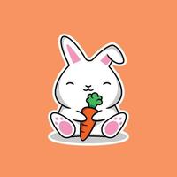 illustrazione vettoriale di un simpatico coniglio bianco che mangia una carota