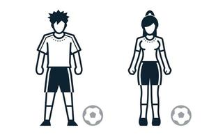 icone di calcio, calcio, giocatore sportivo, persone e abbigliamento con sfondo bianco vettore