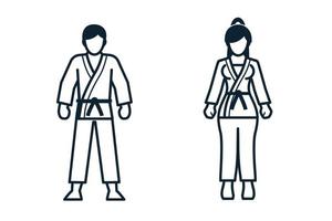 icone di karate, giocatore sportivo, persone e abbigliamento con sfondo bianco vettore