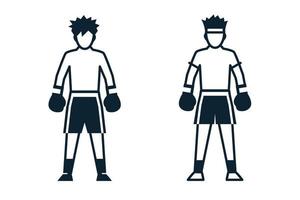 icone di boxe thailandese, muaythai, boxe, giocatore sportivo, persone e abbigliamento con sfondo bianco vettore