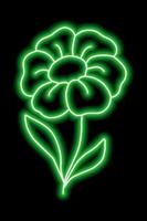 fiore verde neon con petali e foglie su sfondo nero. semplice illustrazione vettore