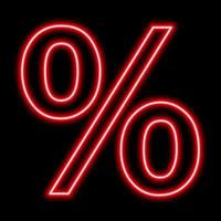 segno di percentuale al neon rosso su sfondo nero. finanza, affari, sconto, rapporto vettore
