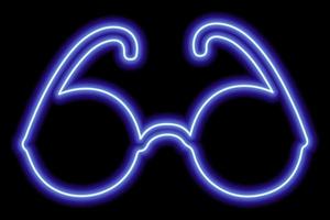 contorno al neon blu di occhiali su sfondo nero. occhiali da vista o da sole. illustrazione vettore