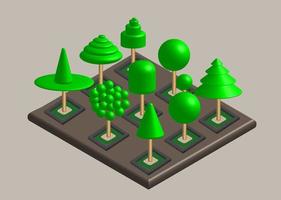 set di disegni isometrici ad albero con varie forme, illustrazione vettoriale 3d realistica