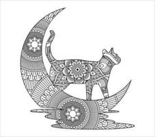disegno dell'illustrazione di vettore di colorazione del mandala del gatto sveglio.