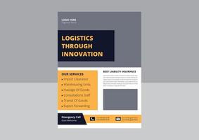 modello di volantino per servizi logistici merci. progettazione di volantini per servizi logistici di trasporto. copertina, poster, volantino, design volantino. vettore