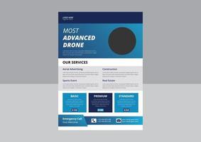modello di volantino per droni, volantino per i servizi di droni più avanzati, volantino per l'affitto di droni. volantino di servizio con droni pro cam. vettore