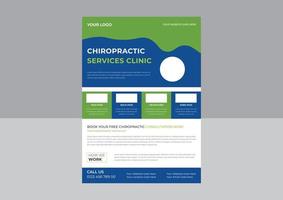 modello di volantino per chiropratica, poster del servizio di chiropratica e riabilitazione, design del volantino della clinica dei servizi di chiropratica. vettore