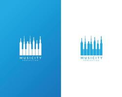 concetto di design del logo di musica e città vettore