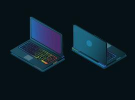 giochi per laptop con luce RGB sul vettore di illustrazione isometrica della tastiera