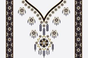 ricamo etnico del collo a forma di v disegno geometrico del motivo floreale con bordo su sfondo bianco. elegante moda di arte tribale per camicie. vettore