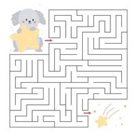 labirinto educativo per bambini in età prescolare. simpatico cane cartone animato con stelle. gioco del labirinto aiuta il cucciolo a trovare la stella cadente. illustrazione vettoriale. vettore