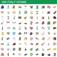 100 icone italia impostate, stile cartone animato vettore