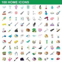 100 icone domestiche impostate, stile cartone animato vettore