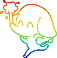 arcobaleno gradiente linea disegno simpatico cartone animato elefante che spruzza acqua vettore