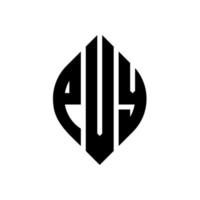 design del logo della lettera del cerchio pvy con forma circolare ed ellittica. lettere ellittiche pvy con stile tipografico. le tre iniziali formano un logo circolare. pvy cerchio emblema astratto monogramma lettera marchio vettore. vettore