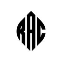 design del logo della lettera del cerchio rac con forma circolare ed ellittica. lettere ellittiche rac con stile tipografico. le tre iniziali formano un logo circolare. rac cerchio emblema astratto monogramma lettera marchio vettore. vettore