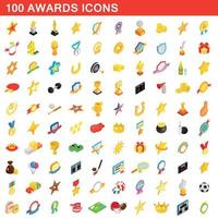 100 premi set di icone, stile 3d isometrico vettore
