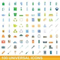 100 icone universali impostate, stile cartone animato vettore