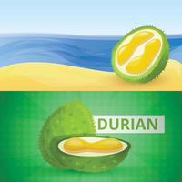 set di banner durian fresco, stile cartone animato vettore