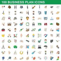100 icone del business plan impostate, stile cartone animato vettore