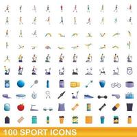 100 icone di sport impostate, stile cartone animato vettore