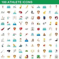 100 icone di atleti impostate, stile cartone animato vettore