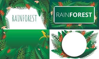 set di banner foresta pluviale, stile cartone animato vettore