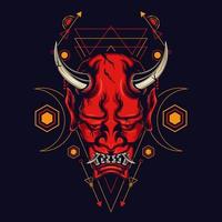 maschera del diavolo con ornamento a geometria sacra e sfondo nero vettore