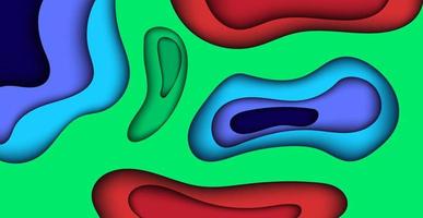 multi strati verde, blu, rosso trama di colore 3d papercut strati in banner vettoriale sfumato. disegno astratto del fondo di arte del taglio della carta per il modello del Web site.