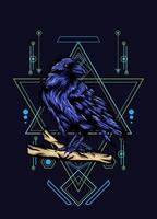 corvo, corvo uccello, illustrazione vettoriale con motivo a geometria sacra per il design della maglietta