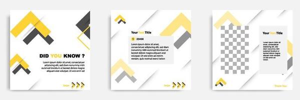 tutorial sui social media giallo bianco, suggerimenti, trucco, lo sapevi post modello di layout banner con sfondo geometrico ed elemento di design pattern memphis vettore